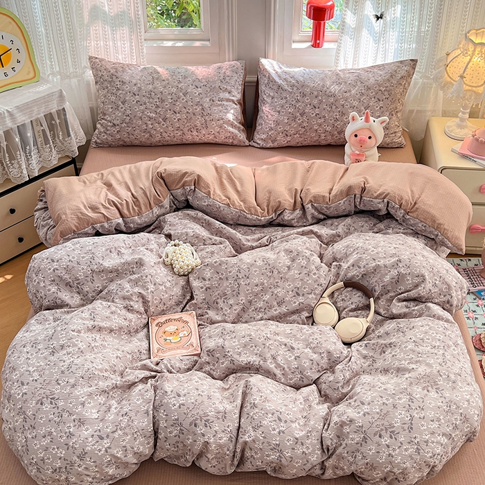 91家纺网 家纺一手货源 找家纺 优佳优品 2025新款高克重云感双层纱印花四件套 素织枝影