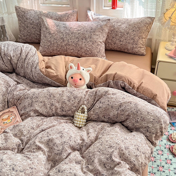 91家纺网 家纺一手货源 找家纺 优佳优品 2025新款高克重云感双层纱印花四件套 素织枝影