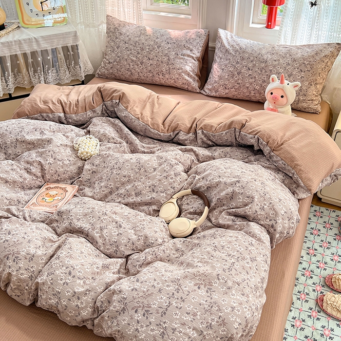 91家纺网 家纺一手货源 找家纺 优佳优品 2025新款高克重云感双层纱印花四件套 素织枝影