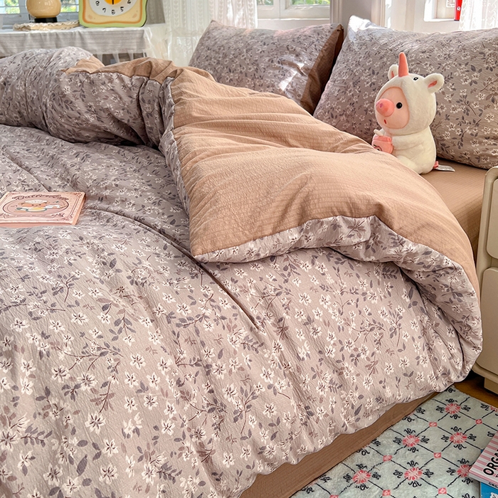 91家纺网 家纺一手货源 找家纺 优佳优品 2025新款高克重云感双层纱印花四件套 素织枝影