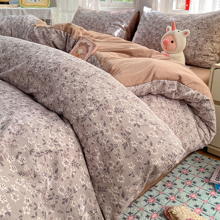 91家纺网 家纺一手货源 找家纺 优佳优品 2025新款高克重云感双层纱印花四件套 素织枝影