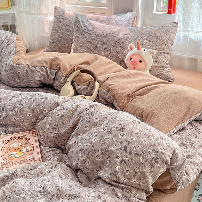 91家纺网 家纺一手货源 找家纺 优佳优品 2025新款高克重云感双层纱印花四件套 素织枝影