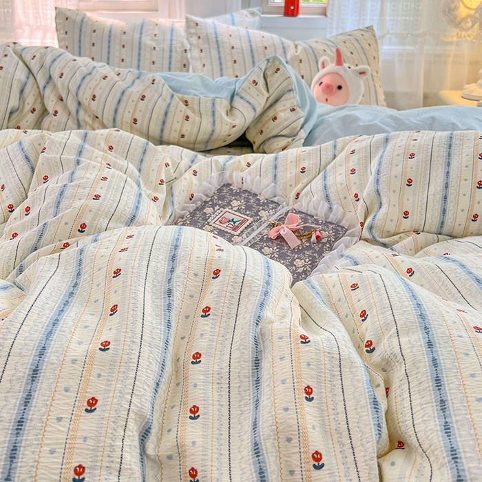 91家纺网 家纺一手货源 找家纺 优佳优品 2025新款高克重云感双层纱印花四件套 条语梦栖