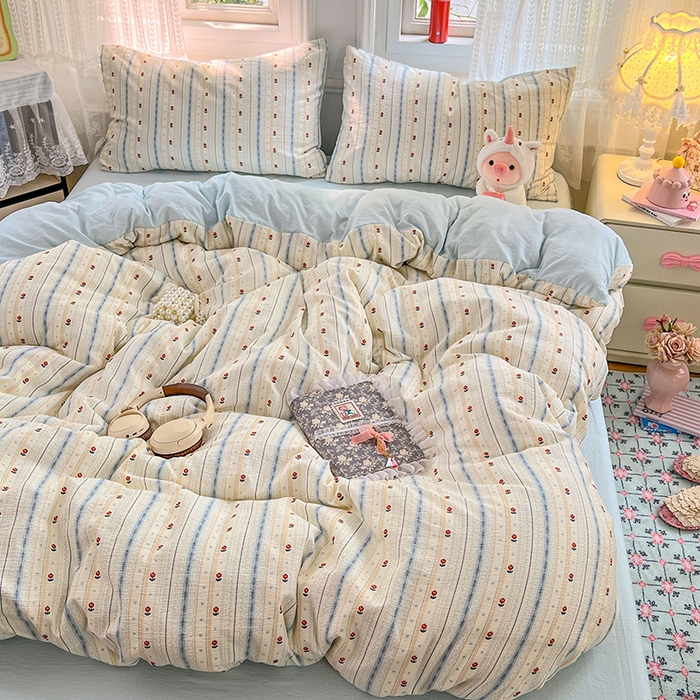 91家纺网 家纺一手货源 找家纺 优佳优品 2025新款高克重云感双层纱印花四件套 条语梦栖