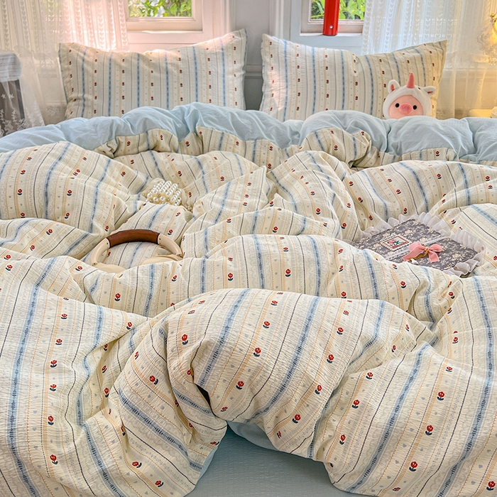 91家纺网 家纺一手货源 找家纺 优佳优品 2025新款高克重云感双层纱印花四件套 条语梦栖