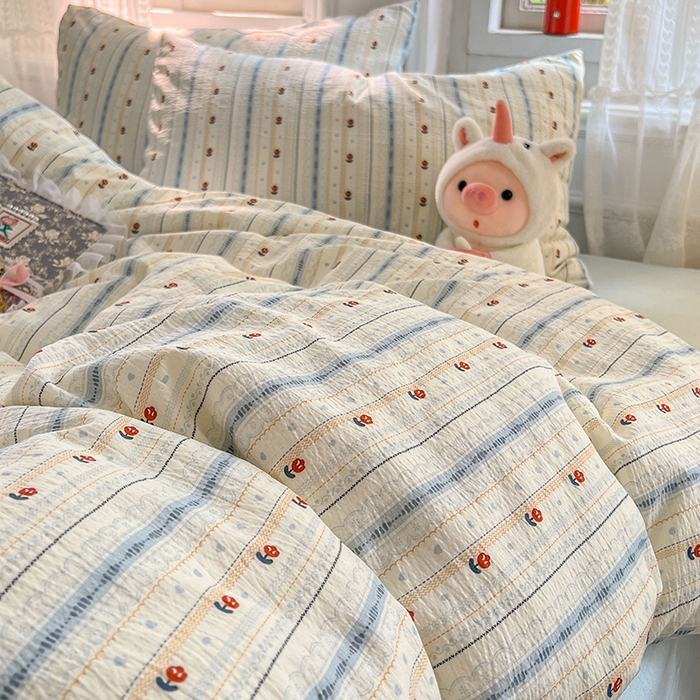 91家纺网 家纺一手货源 找家纺 优佳优品 2025新款高克重云感双层纱印花四件套 条语梦栖