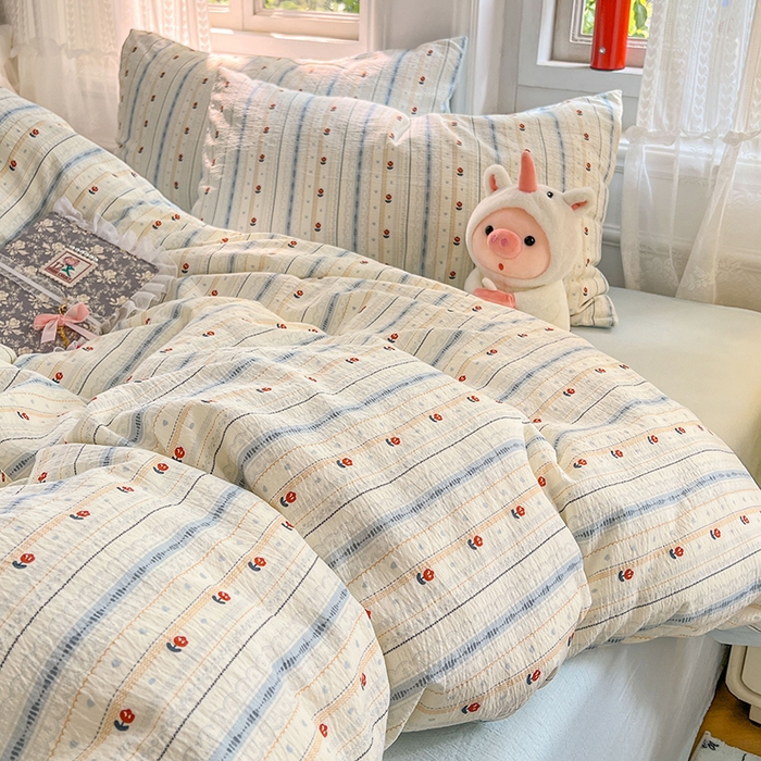 91家纺网 家纺一手货源 找家纺 优佳优品 2025新款高克重云感双层纱印花四件套 条语梦栖