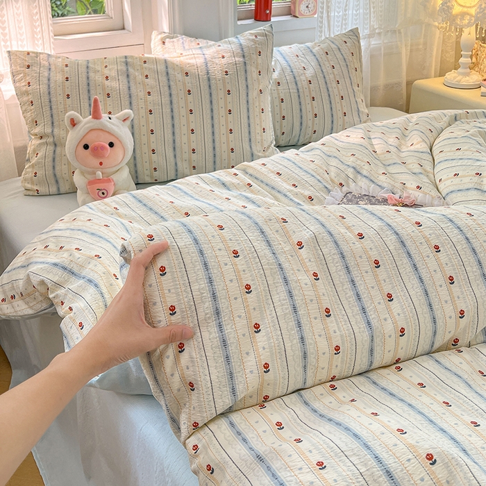 91家纺网 家纺一手货源 找家纺 优佳优品 2025新款高克重云感双层纱印花四件套 条语梦栖