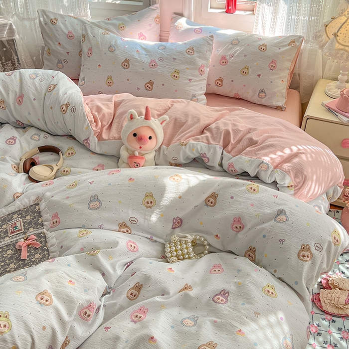 91家纺网 家纺一手货源 找家纺 优佳优品 2025新款高克重云感双层纱印花四件套 小布布