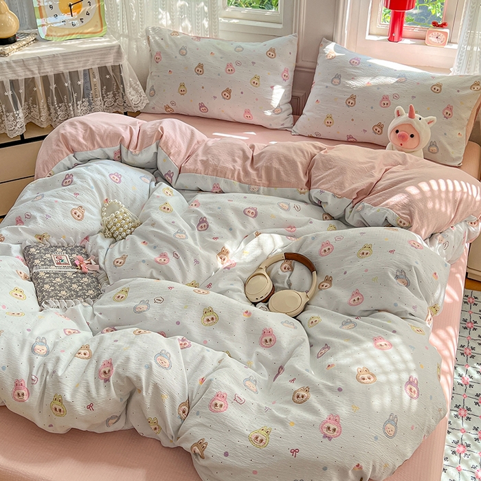 91家纺网 家纺一手货源 找家纺 优佳优品 2025新款高克重云感双层纱印花四件套 小布布