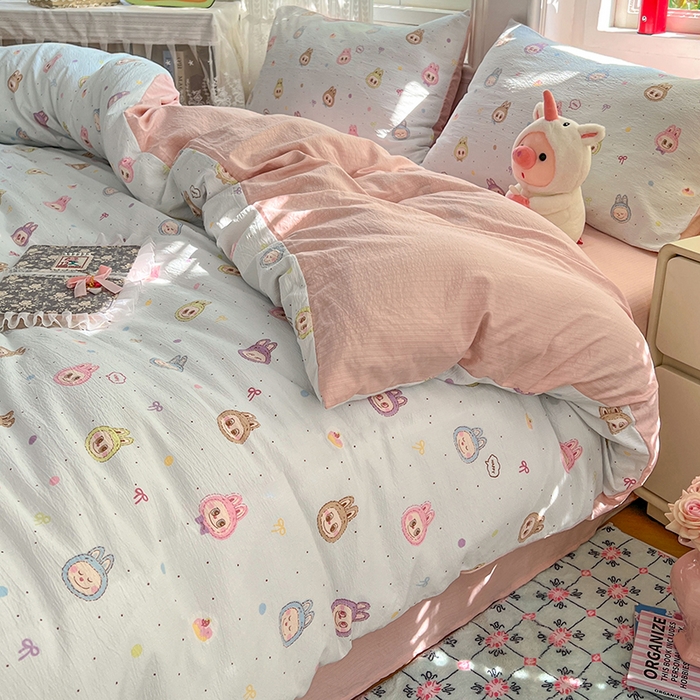 91家纺网 家纺一手货源 找家纺 优佳优品 2025新款高克重云感双层纱印花四件套 小布布