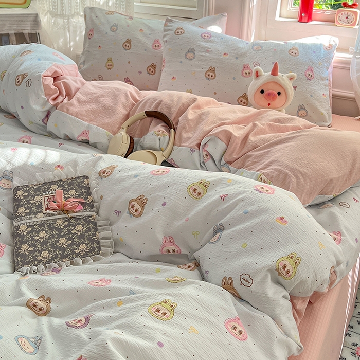 91家纺网 家纺一手货源 找家纺 优佳优品 2025新款高克重云感双层纱印花四件套 小布布