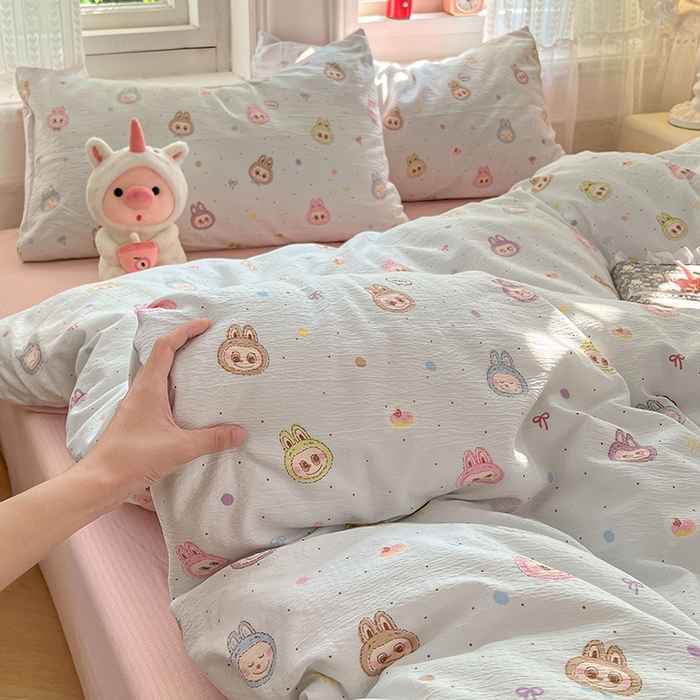 91家纺网 家纺一手货源 找家纺 优佳优品 2025新款高克重云感双层纱印花四件套 小布布