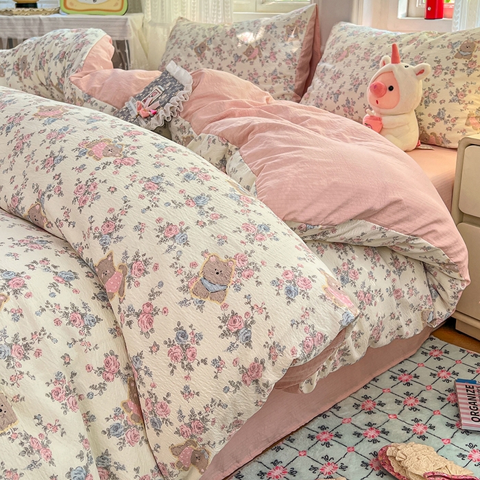 91家纺网 家纺一手货源 找家纺 优佳优品 2025新款高克重云感双层纱印花四件套 熊花私语