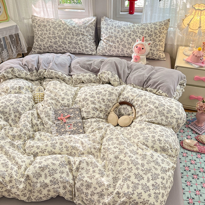 91家纺网 家纺一手货源 找家纺 优佳优品 2025新款高克重云感双层纱印花四件套 絮语花栖