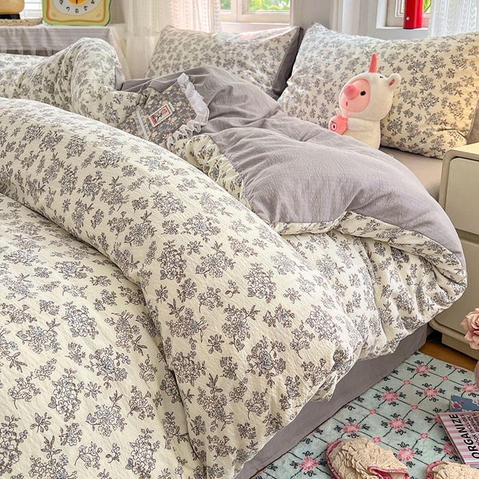 91家纺网 家纺一手货源 找家纺 优佳优品 2025新款高克重云感双层纱印花四件套 絮语花栖