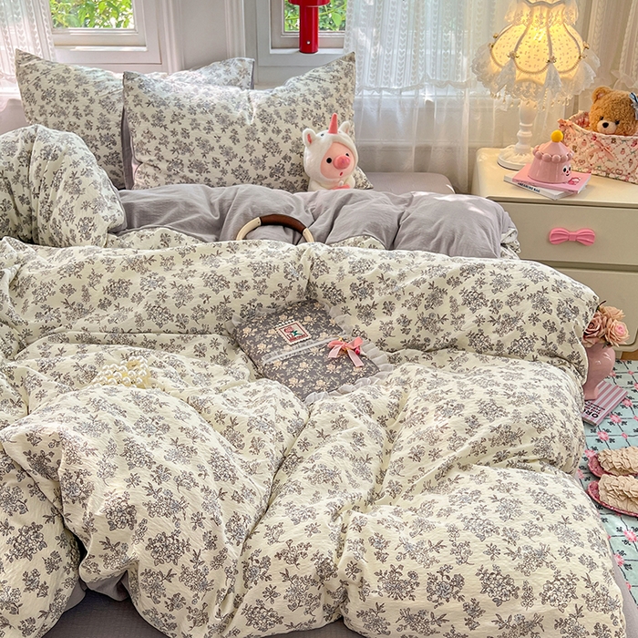 91家纺网 家纺一手货源 找家纺 优佳优品 2025新款高克重云感双层纱印花四件套 絮语花栖