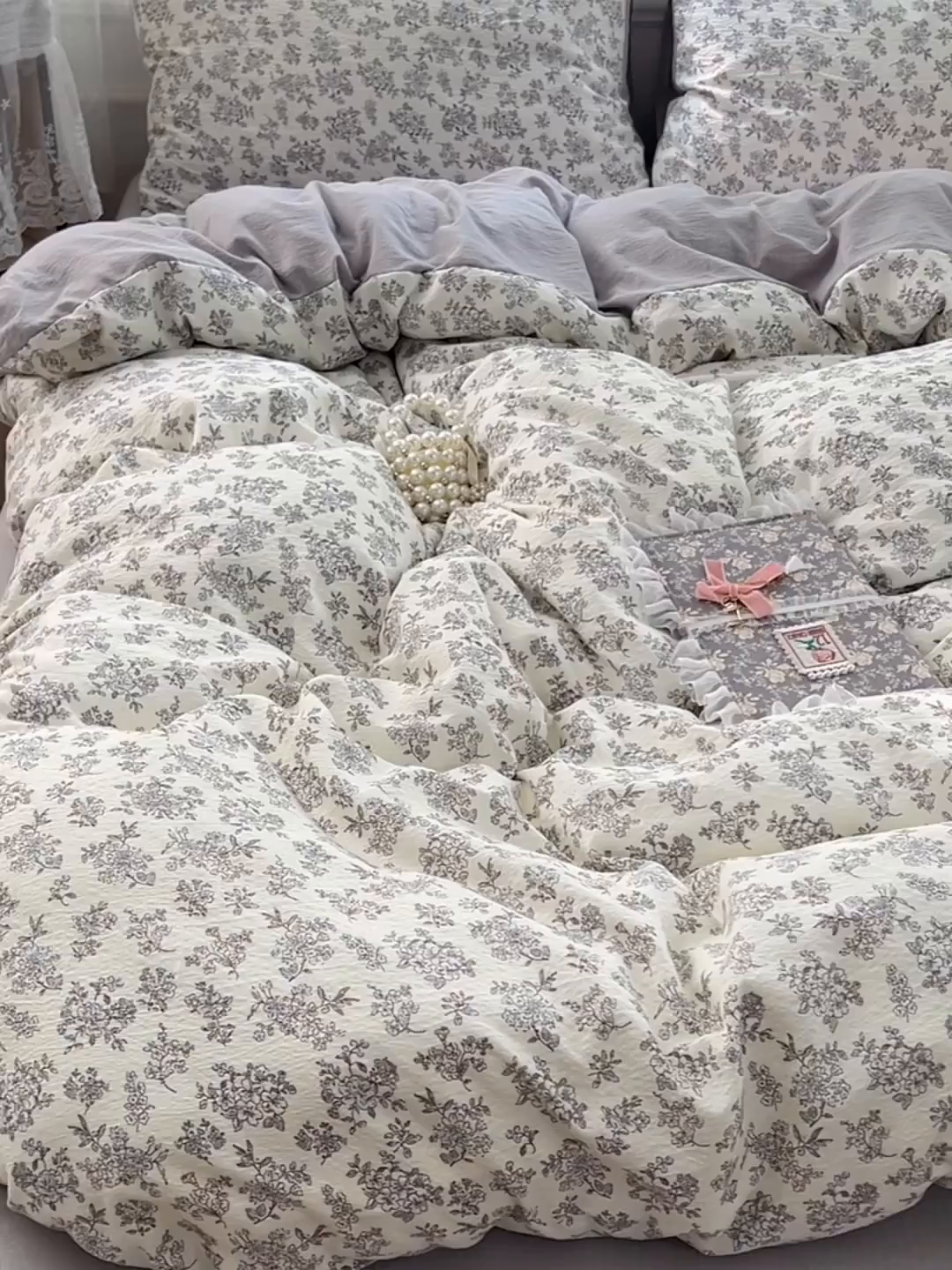 91家纺网 家纺一手货源 找家纺 优佳优品 2025新款高克重云感双层纱印花四件套 絮语花栖