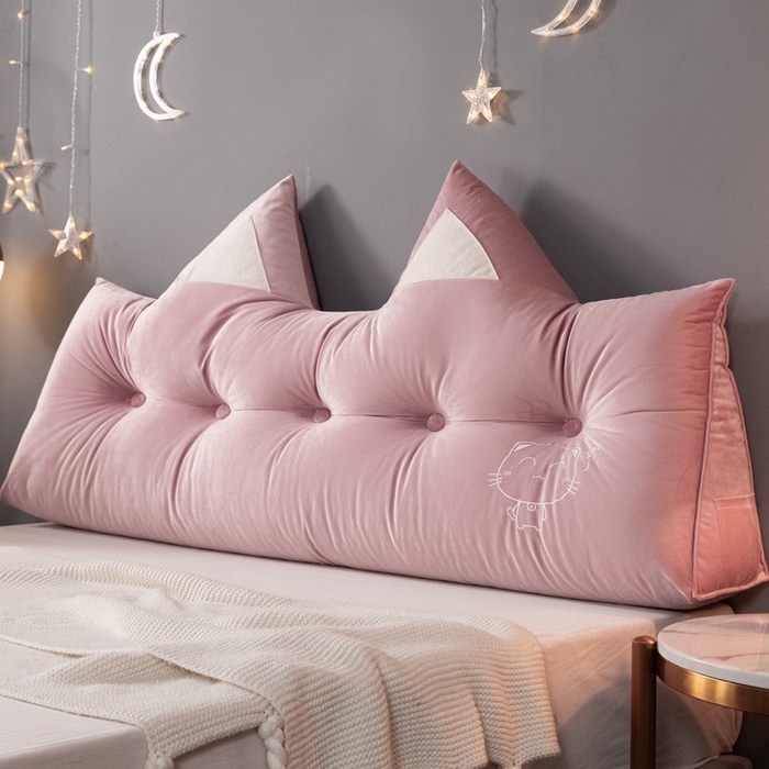 碧尔家居 2025新款猫三角床头靠垫床上靠枕软包靠背抱枕 猫三角-粉橘色