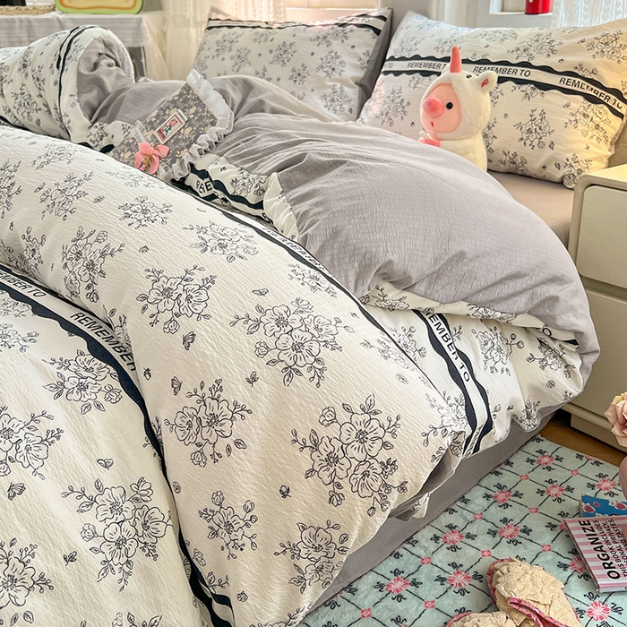 91家纺网 家纺一手货源 找家纺 优佳优品 2025新款高克重云感双层纱印花四件套 雅纹枝语