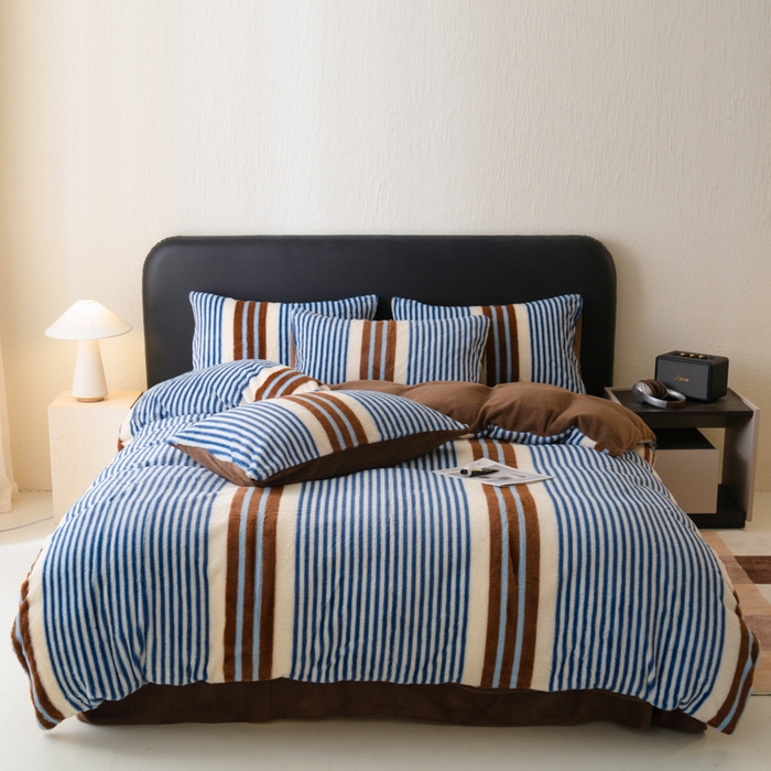 梦纤绒 2025新款兔毛绒四件套 浅调爱纹