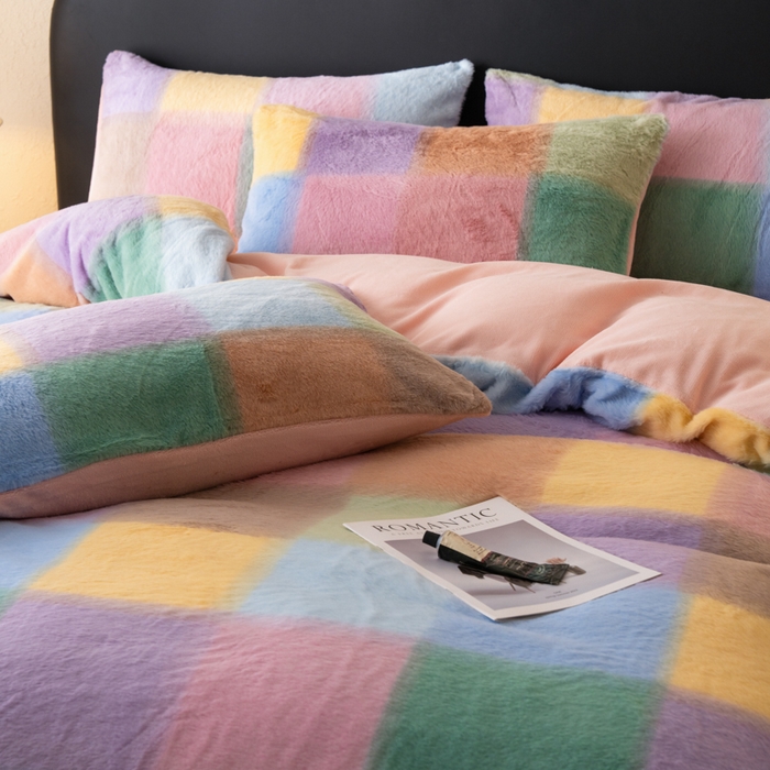 91家纺网 家纺一手货源 找家纺 梦纤绒 2025新款兔毛绒四件套 时尚简约