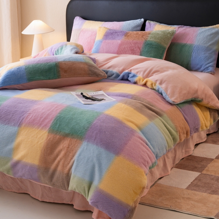 91家纺网 家纺一手货源 找家纺 梦纤绒 2025新款兔毛绒四件套 时尚简约