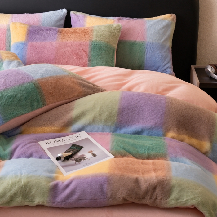 91家纺网 家纺一手货源 找家纺 梦纤绒 2025新款兔毛绒四件套 时尚简约