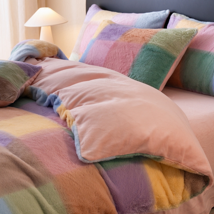 91家纺网 家纺一手货源 找家纺 梦纤绒 2025新款兔毛绒四件套 时尚简约