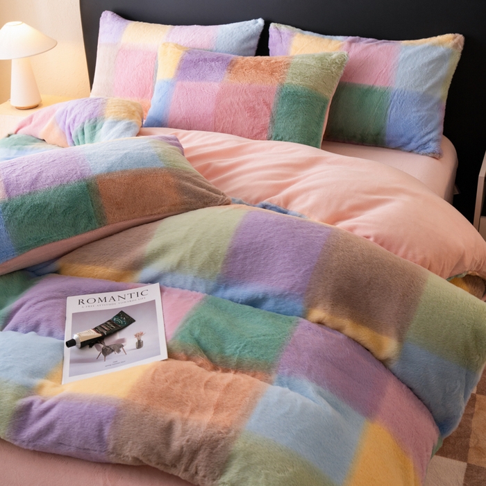 91家纺网 家纺一手货源 找家纺 梦纤绒 2025新款兔毛绒四件套 时尚简约