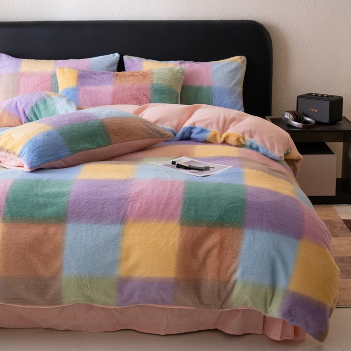 91家纺网 家纺一手货源 找家纺 梦纤绒 2025新款兔毛绒四件套 时尚简约