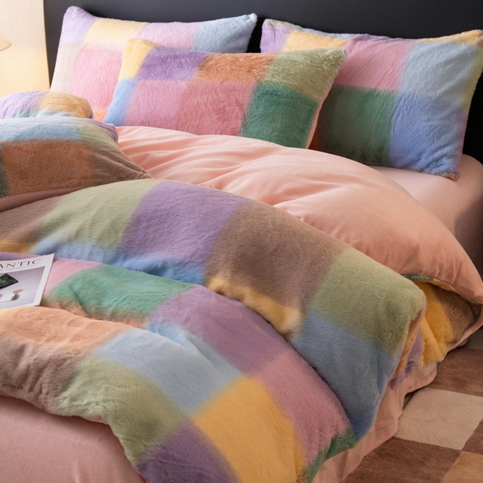 91家纺网 家纺一手货源 找家纺 梦纤绒 2025新款兔毛绒四件套 时尚简约