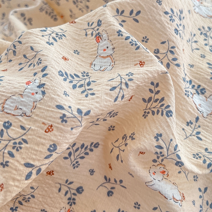 91家纺网 家纺一手货源 找家纺 优佳优品 2025新款高克重云感双层纱印花四件套 枝兔梦笺