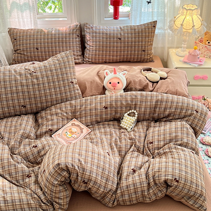 优佳优品 2025新款高克重云感双层纱印花四件套 织棕纹韵