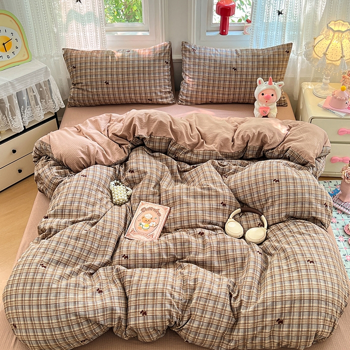 91家纺网 家纺一手货源 找家纺 优佳优品 2025新款高克重云感双层纱印花四件套 织棕纹韵