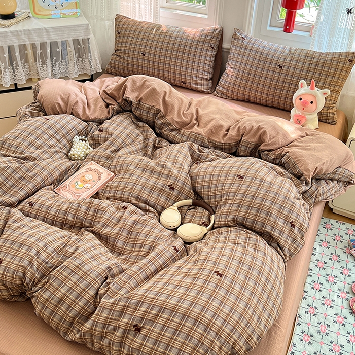 91家纺网 家纺一手货源 找家纺 优佳优品 2025新款高克重云感双层纱印花四件套 织棕纹韵