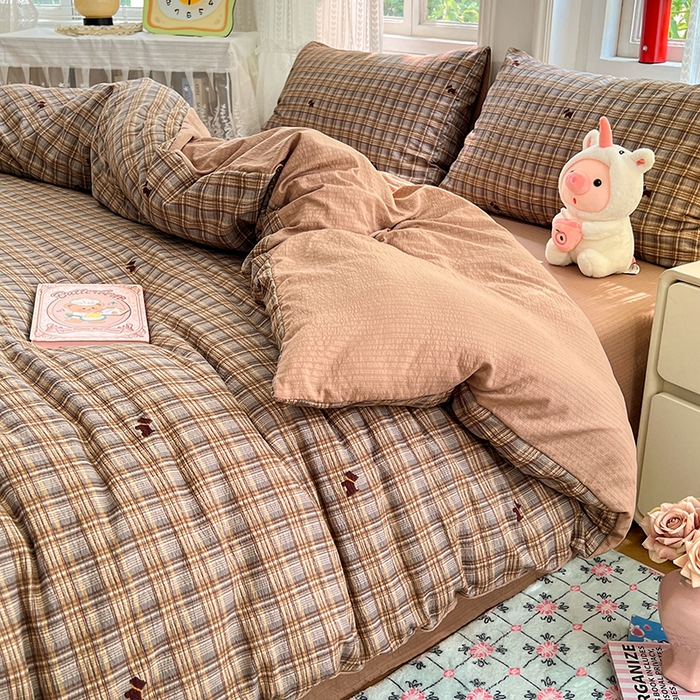 91家纺网 家纺一手货源 找家纺 优佳优品 2025新款高克重云感双层纱印花四件套 织棕纹韵