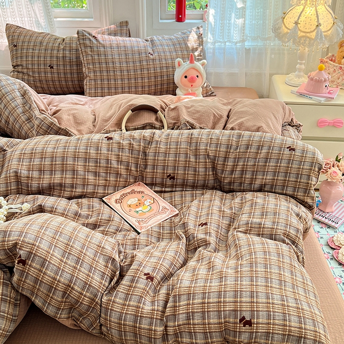 91家纺网 家纺一手货源 找家纺 优佳优品 2025新款高克重云感双层纱印花四件套 织棕纹韵