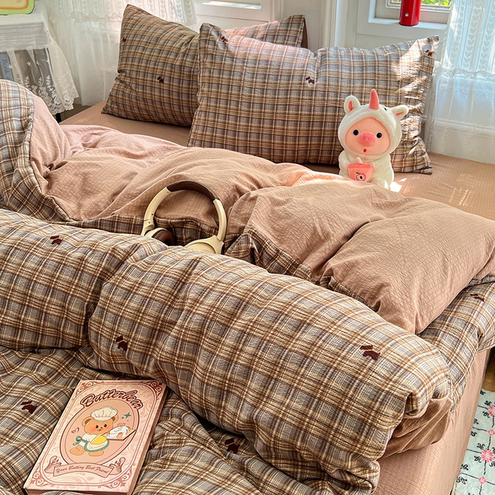 91家纺网 家纺一手货源 找家纺 优佳优品 2025新款高克重云感双层纱印花四件套 织棕纹韵