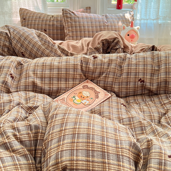 91家纺网 家纺一手货源 找家纺 优佳优品 2025新款高克重云感双层纱印花四件套 织棕纹韵