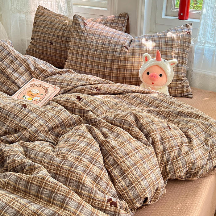 91家纺网 家纺一手货源 找家纺 优佳优品 2025新款高克重云感双层纱印花四件套 织棕纹韵