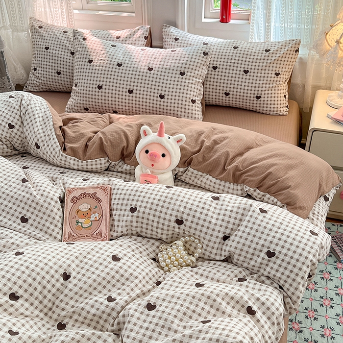 91家纺网 家纺一手货源 找家纺 优佳优品 2025新款高克重云感双层纱印花四件套 棕心棋语