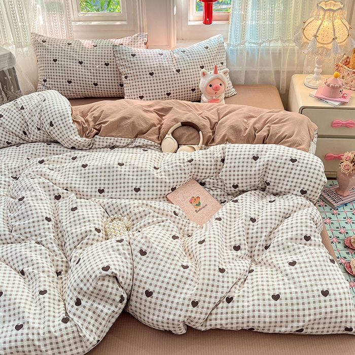 91家纺网 家纺一手货源 找家纺 优佳优品 2025新款高克重云感双层纱印花四件套 棕心棋语