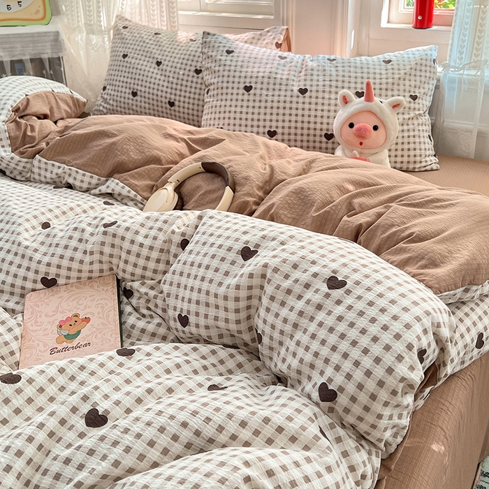 91家纺网 家纺一手货源 找家纺 优佳优品 2025新款高克重云感双层纱印花四件套 棕心棋语