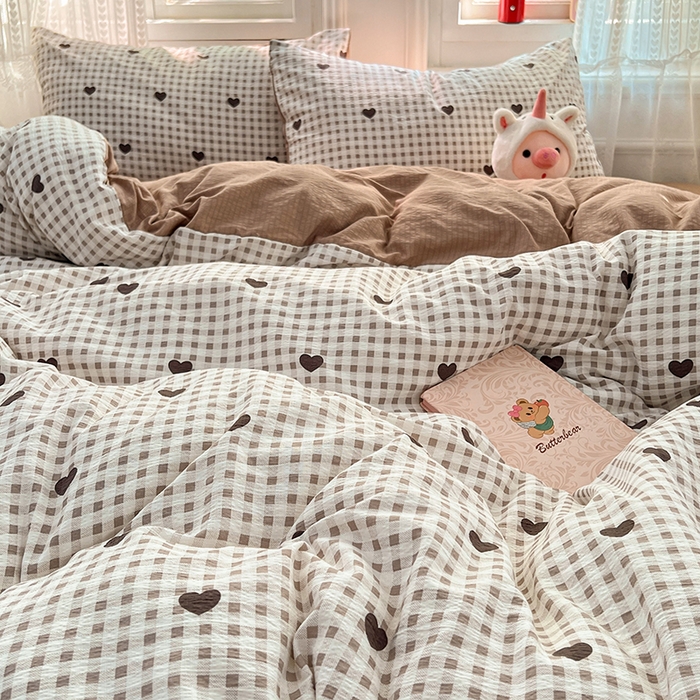 91家纺网 家纺一手货源 找家纺 优佳优品 2025新款高克重云感双层纱印花四件套 棕心棋语