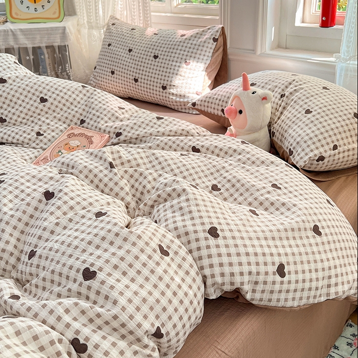 91家纺网 家纺一手货源 找家纺 优佳优品 2025新款高克重云感双层纱印花四件套 棕心棋语