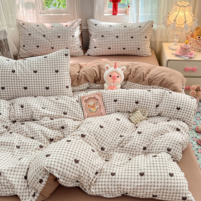 91家纺网 家纺一手货源 找家纺 优尚佳生活馆 2025新款高克重云感双层纱印花四件套 棕心棋语