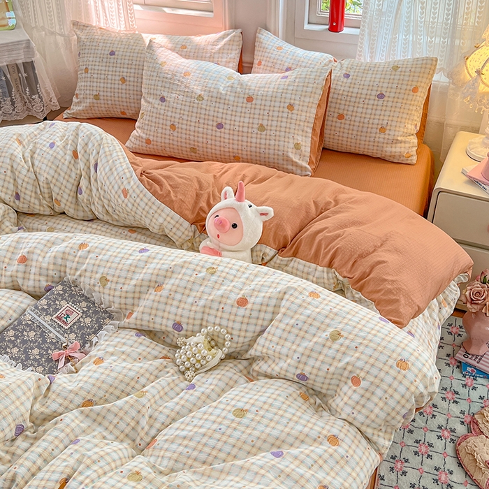 91家纺网 家纺一手货源 找家纺 优尚佳生活馆 2025新款高克重云感双层纱印花四件套 彩韵甜橙