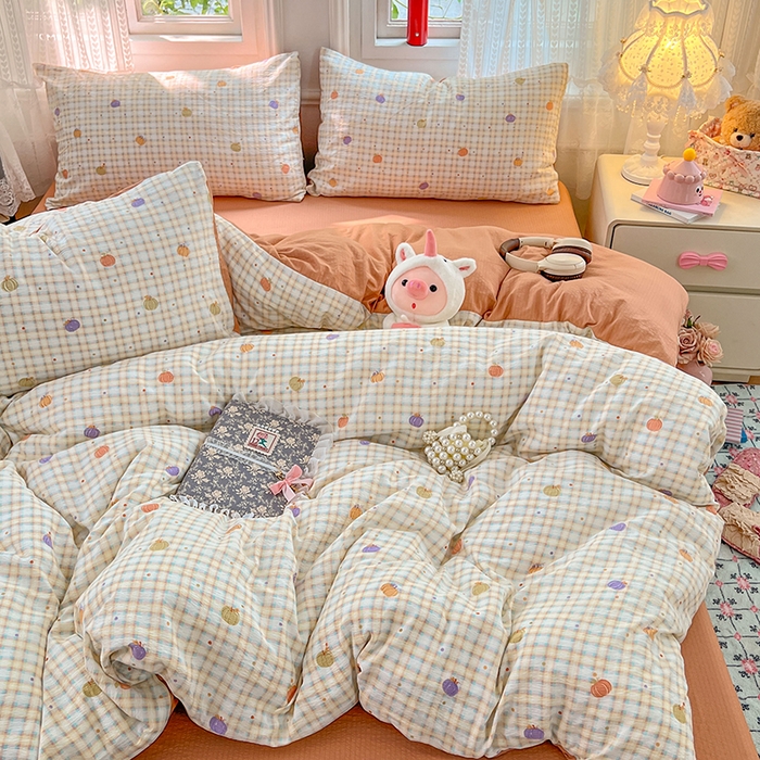 91家纺网 家纺一手货源 找家纺 优尚佳生活馆 2025新款高克重云感双层纱印花四件套 彩韵甜橙