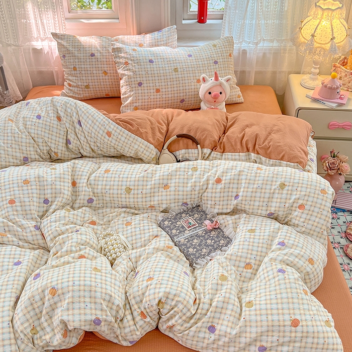 91家纺网 家纺一手货源 找家纺 优尚佳生活馆 2025新款高克重云感双层纱印花四件套 彩韵甜橙